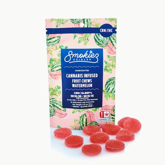 Smokiez Edibles - Watermelon 100mg CBN : 100mg THC 1:1 Fruit Chews - OK - 1