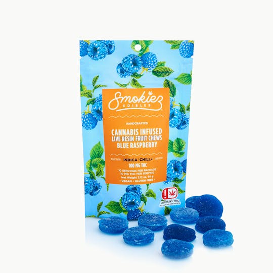 Smokiez Edibles - Blue Raspberry Indica 100mg Live Resin Fruit Chews - OK - 1