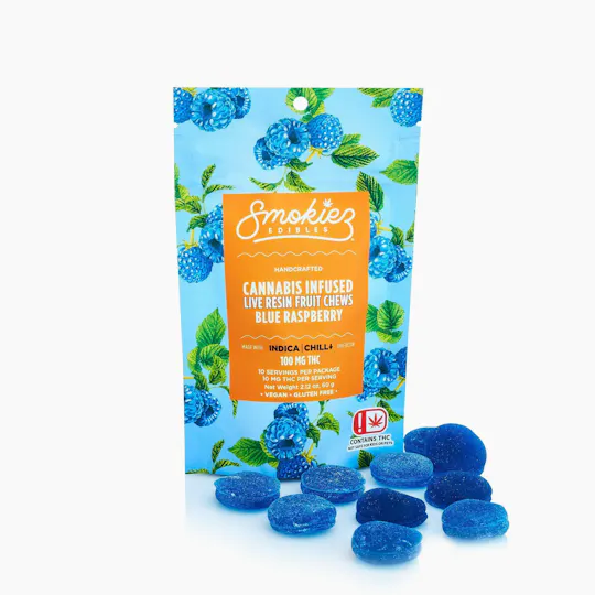 Smokiez Edibles - Blue Raspberry Live Resin Fruit Chews | 100mg | 10ct | 10mg/ea - 1