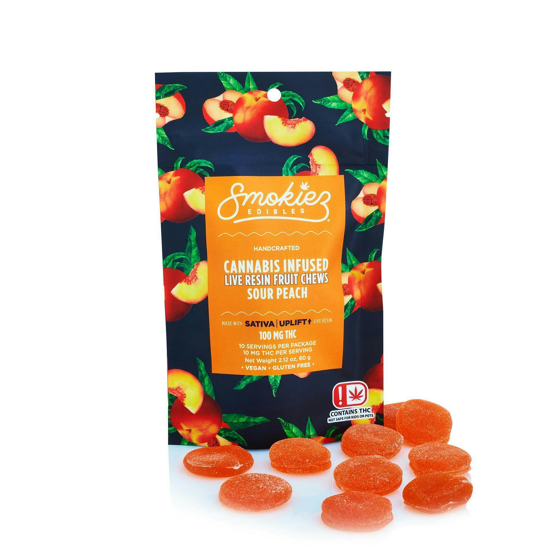 Smokiez Edibles - Sour Peach Sativa Live Resin Fruit Chews | 100mg | 10ct | 10mg/ea - 1