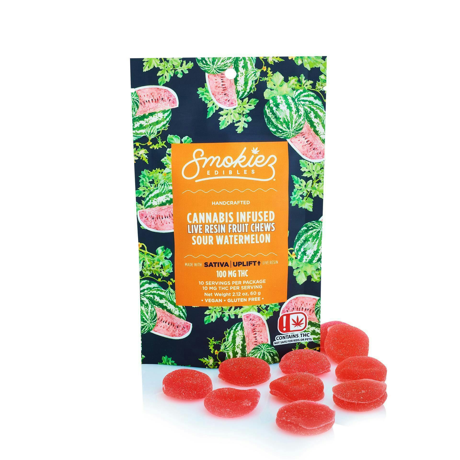 Smokiez Edibles - Sour Watermelon Live Resin Fruit Chews | 100mg | 10ct | 10mg/ea - 1