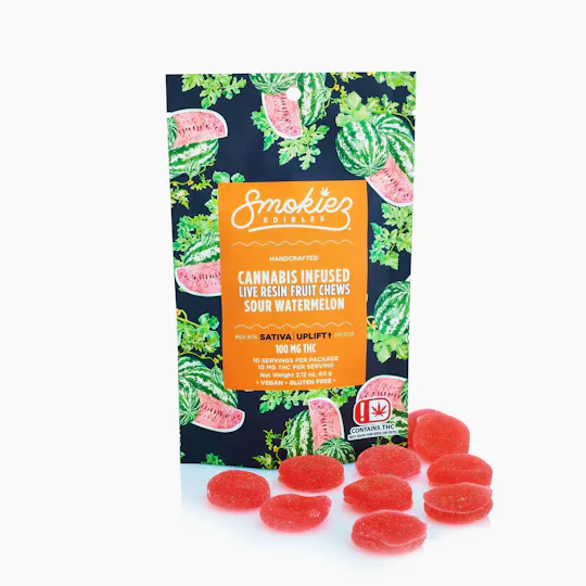 Smokiez Edibles - Sour Watermelon Live Resin Fruit Chews | 100mg | 10ct | 10mg/ea - 1