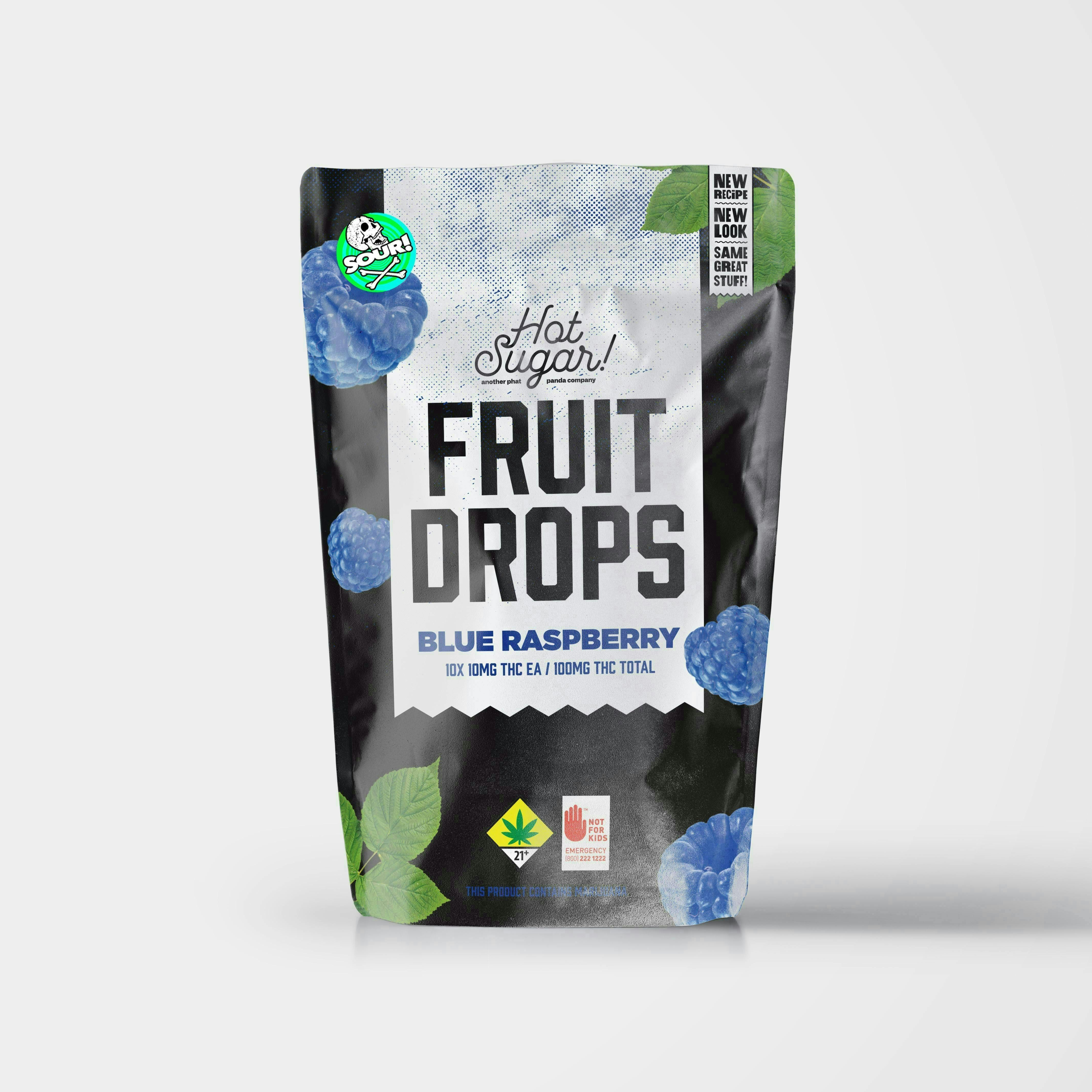 Hot Sugar! - Fruit Drops | Sour Blue Raspberry Gummies | 100mg | 10ct | 10mg/ea. - 1