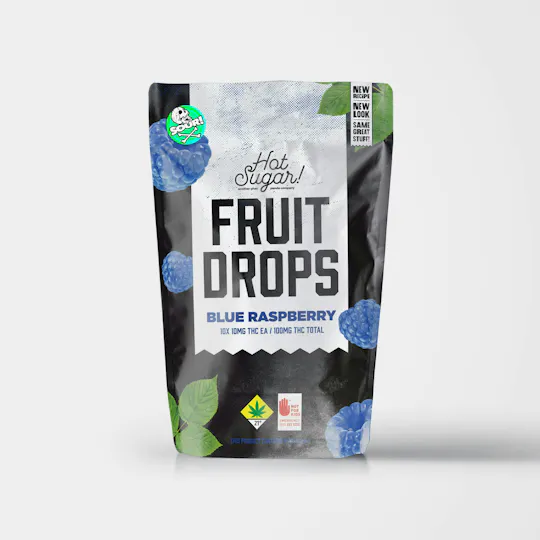 Hot Sugar! - Fruit Drops | Sour Blue Raspberry Gummies | 100mg | 10ct | 10mg/ea. - 1