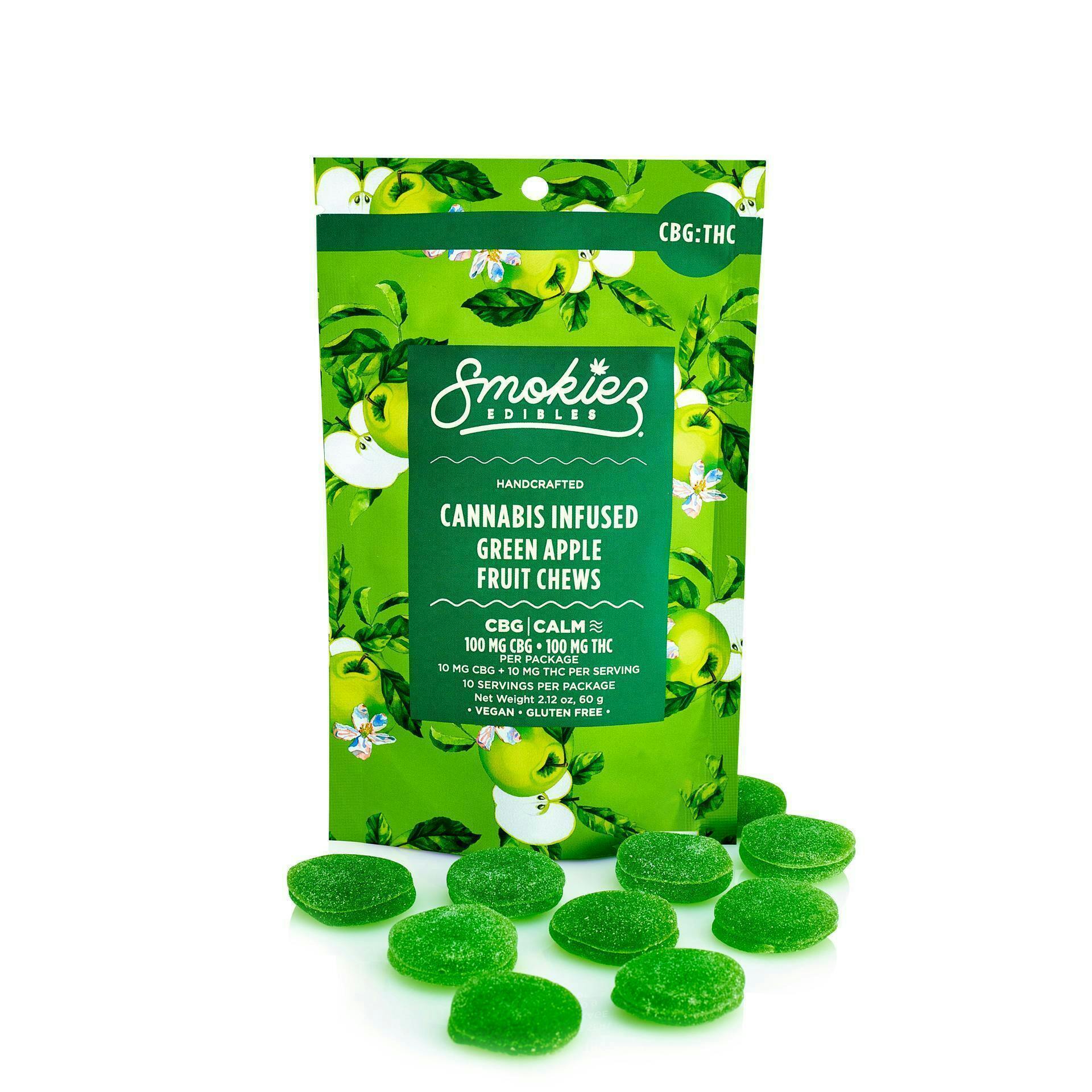 Smokiez Edibles - Green Apple Fruit Chews CBG:THC 1:1 | 100mg | 10ct | 100mg/ea - 1