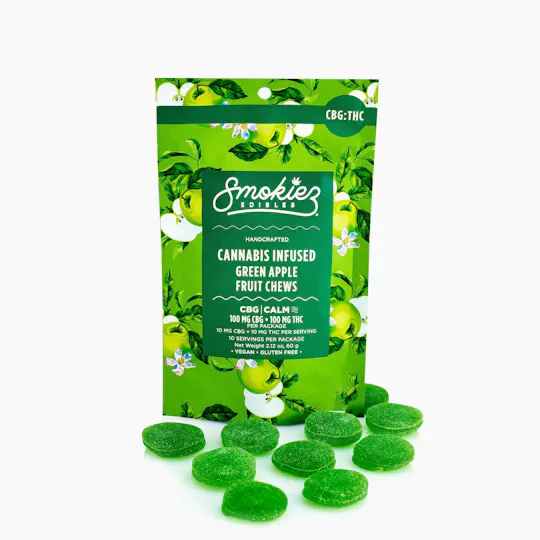 Smokiez Edibles - Green Apple Fruit Chews CBG:THC 1:1 | 100mg | 10ct | 100mg/ea - 1