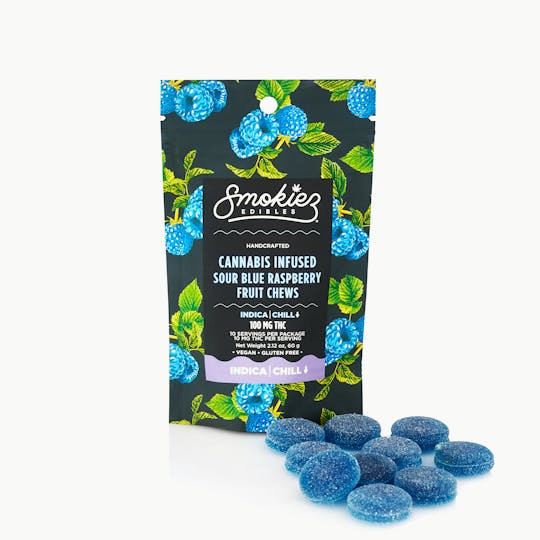 Smokiez Edibles - Sour Blue Raspberry INDICA 100mg THC Fruit Chews - AZ - 1