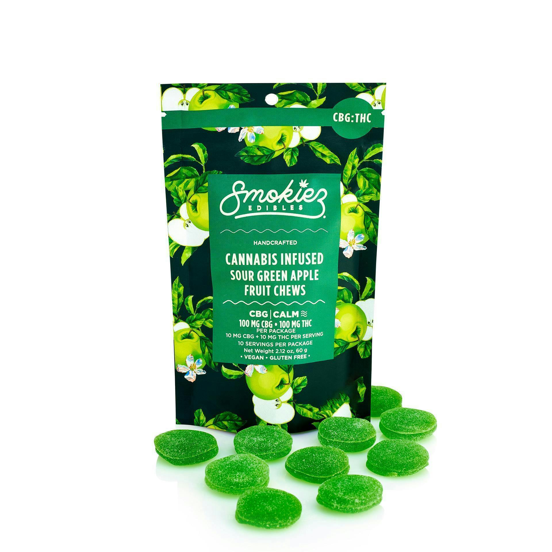 Smokiez Edibles - Sour Green Apple Fruit Chews CBG:THC 1:1 | 100mg | 10ct | 10mg/ea - 1