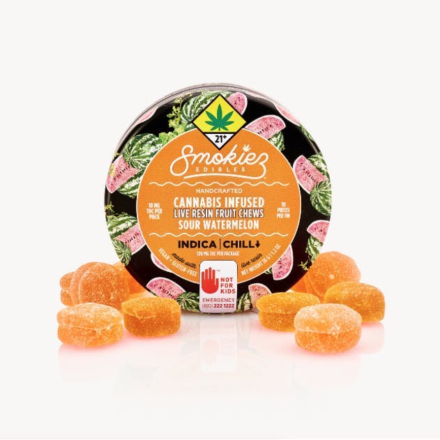 Smokiez Edibles - Sour Watermelon Live Resin Fruit Chews | 100mg | 10ct | 10mg/ea - 1