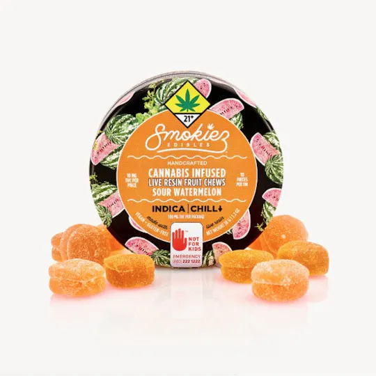 Smokiez Edibles - Sour Watermelon Live Resin Fruit Chews | 100mg | 10ct | 10mg/ea - 1