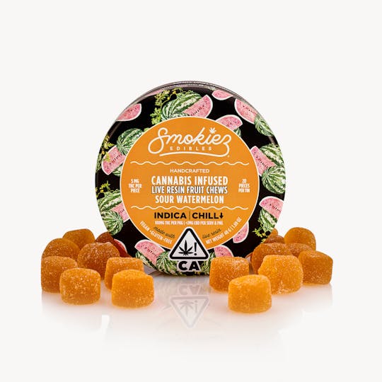 Smokiez Edibles - Sour Watermelon Indica 100mg THC Live Resin Fruit Chews - CA - 1