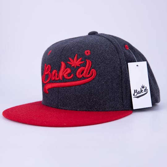 Bak'd - Bak'd Snapback Hat Cursive (Gray/Red) - 1