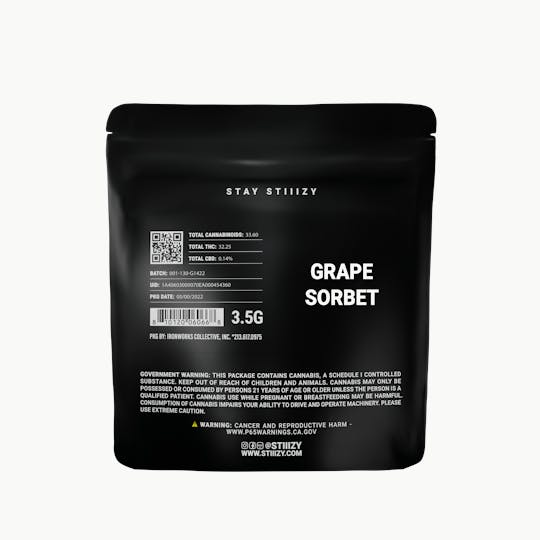 STIIIZY - - GRAPE SORBET - 3.5G Black Label Mylar - 1