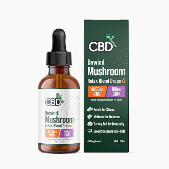 CBDfx - Unwind Mushroom + CBD Drops: CBN Relax Blend 60ml - 4000mg - 1