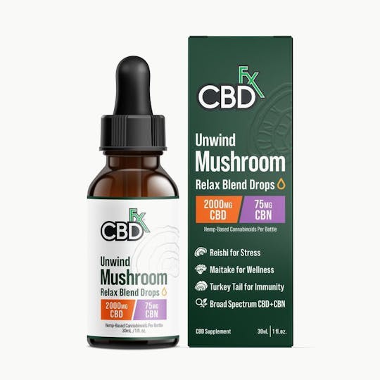 CBDfx - Unwind Mushroom + CBD Drops: CBN Relax Blend - 30ml - 2000mg - 1