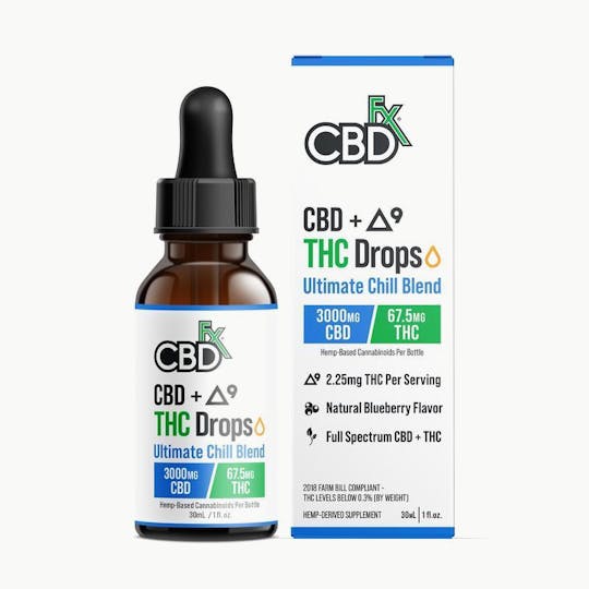 CBDfx - CBD + Delta-9 THC Drops: Ultimate Chill Blend - 30ml - 3000mg - 1