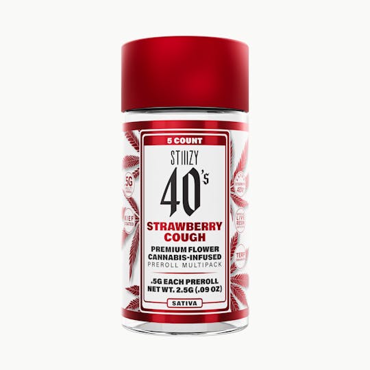 STIIIZY - - STRAWBERRY COUGH - .5G 40's Infused Preroll 5 Pack - 1