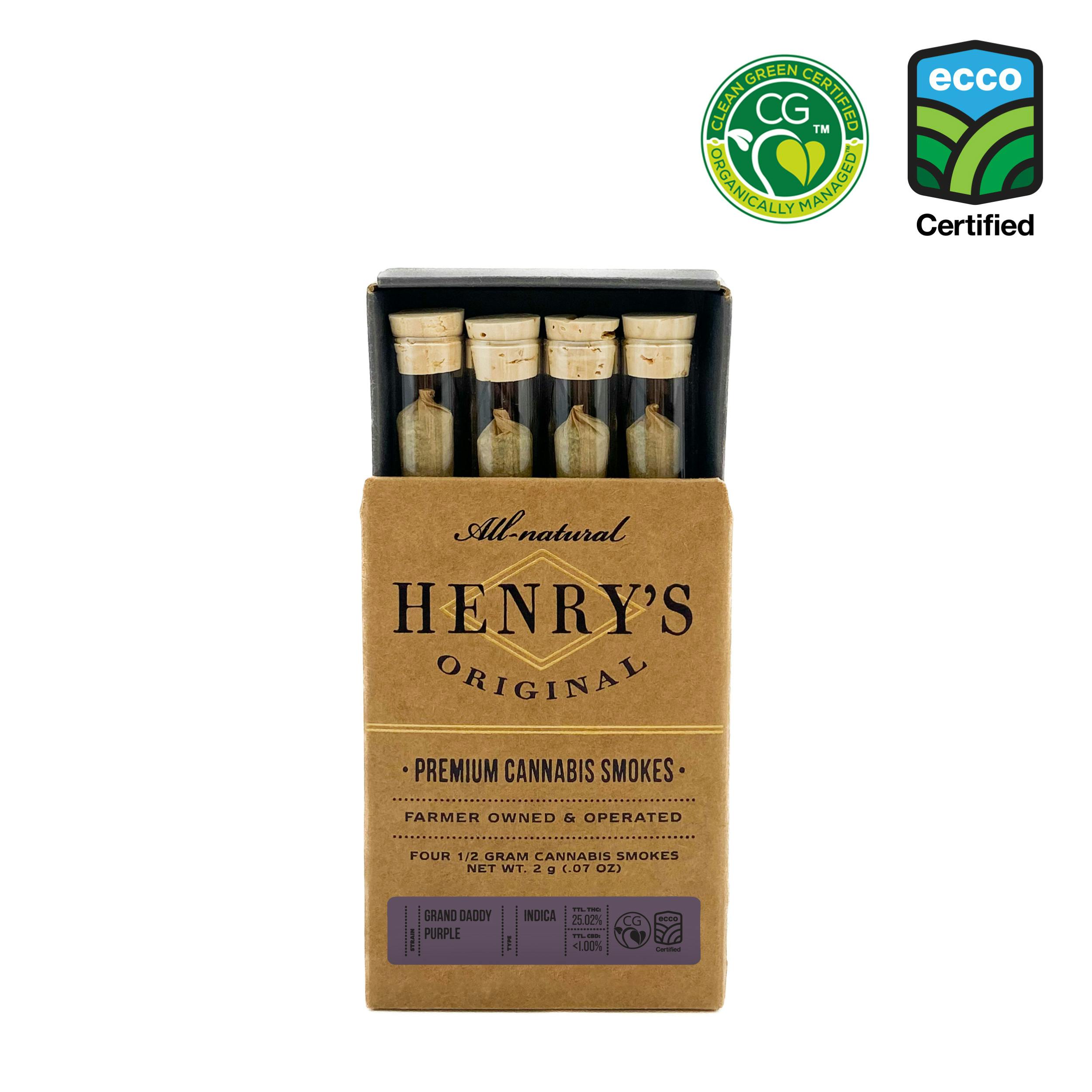 Henry's Original - Henry's Original | Grand Daddy Purple | Joints | 0.5g each | 4pk - 1