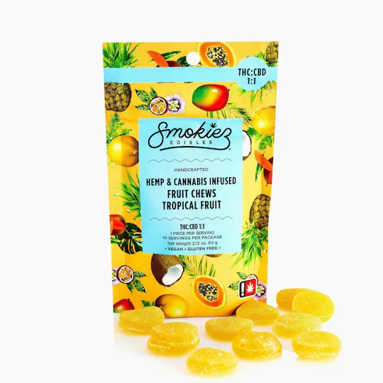Smokiez Edibles - Tropical Fruit Fruit Chews THC:CBD 1:1 | 100mg | 10ct | 10mg/ea - 1