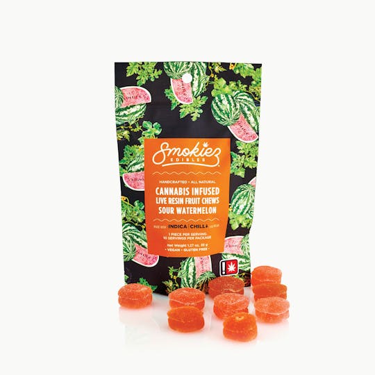 Smokiez Edibles - Sour Watermelon Indica 100mg Live Resin Fruit Chews - OR - 1