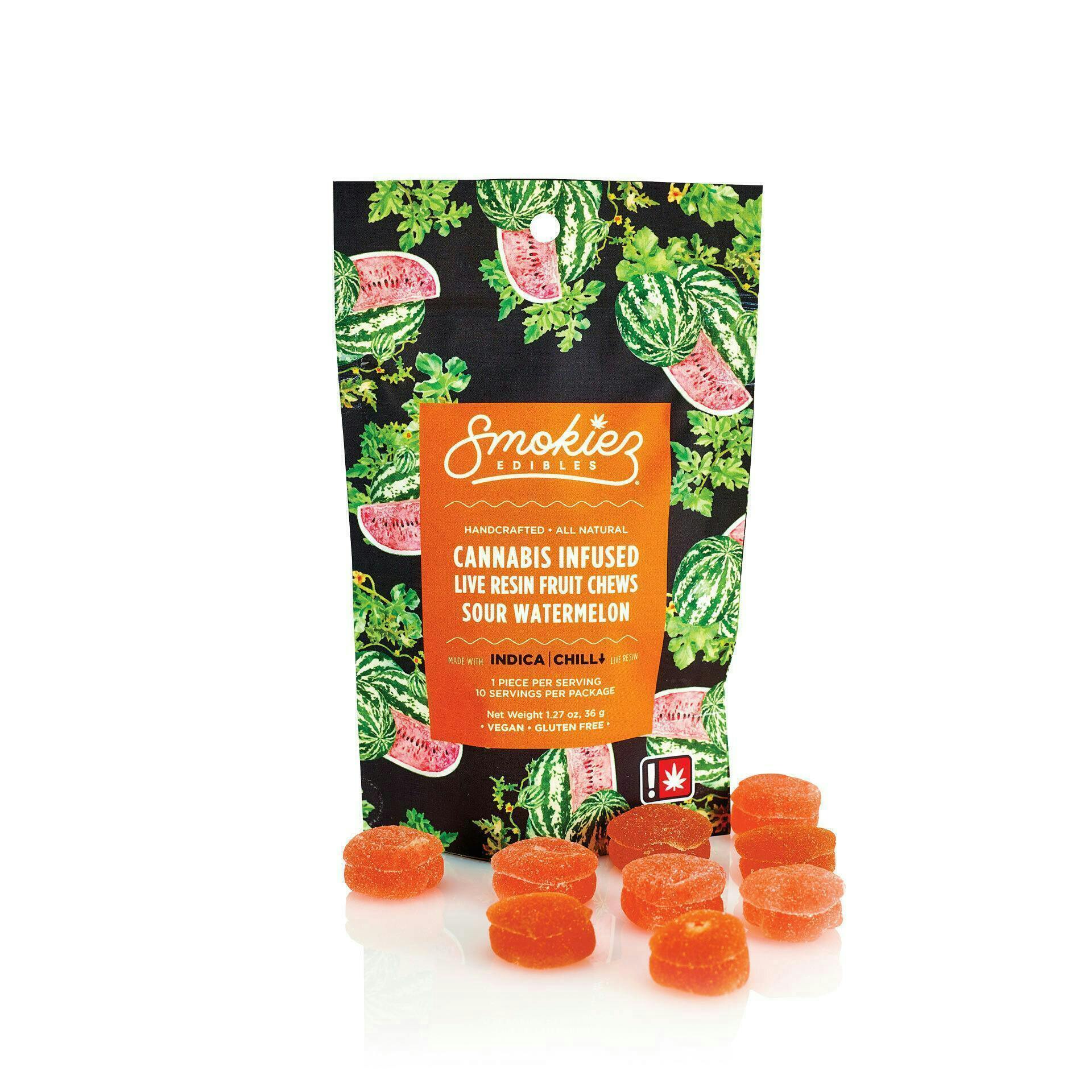 Smokiez Edibles - Sour Watermelon Live Resin Fruit Chews | 100mg | 10ct | 10mg/ea - 1