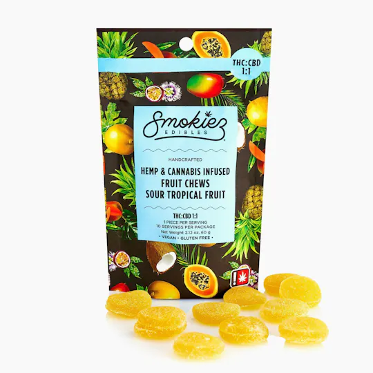 Smokiez Edibles - Sour Tropical Fruit THC:CBD | 100mg | 10ct | 10mg/ea - 1