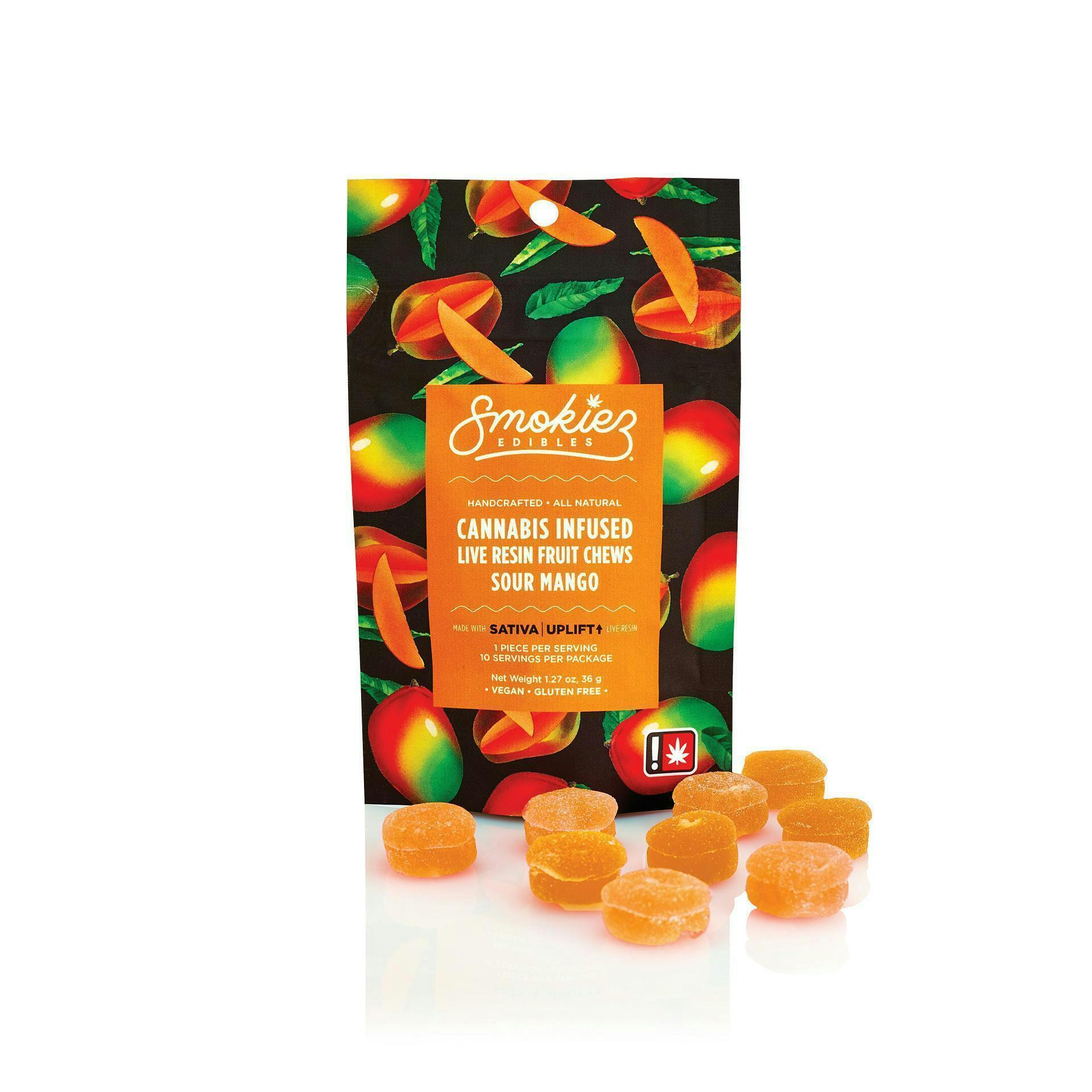 Smokiez Edibles - Sour Mango Live Resin Fruit Chews | 100mg | 10ct | 10mg/ea - 1