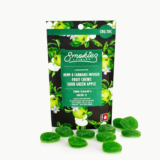 Smokiez Edibles - Sour Green Apple 100mg CBG : 100mg THC Fruit Chews - OR - 1
