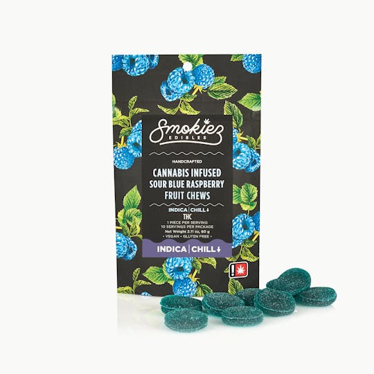 Smokiez Edibles - Sour Blue Raspberry Indica 100mg THC Fruit Chews - OR - 1