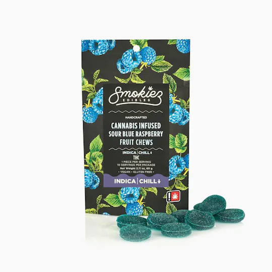 Smokiez Edibles - Sour Blue Raspberry Fruit Chews | 100mg | 10ct | 10mg/ea - 1