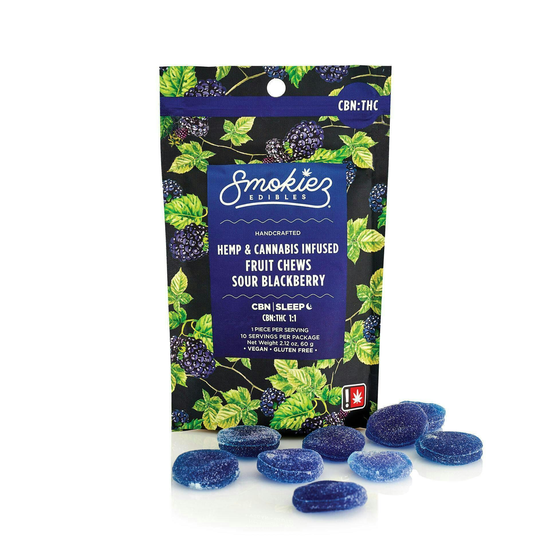 Smokiez Edibles - Sour Blackberry Fruit Chews THC:CBN 1:1 | 100mg | 10ct | 10mg/ea - 1