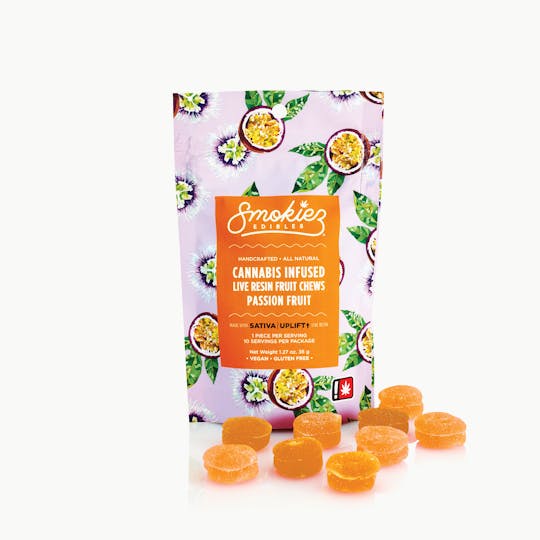 Smokiez Edibles - Passion Fruit Sativa 100mg Live Resin Fruit Chews - OR - 1
