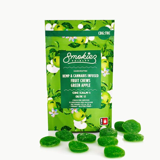 Smokiez Edibles - Green Apple 100mg CBG : 100mg THC Fruit Chews - OR - 1