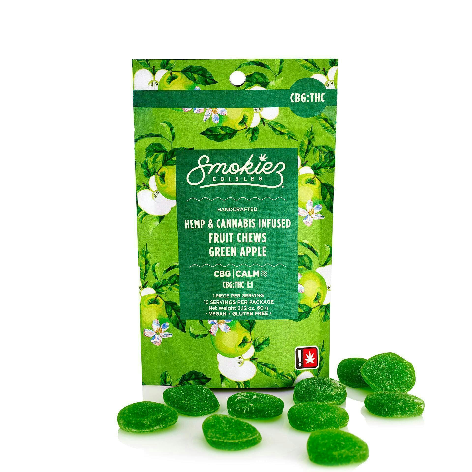Smokiez Edibles - Green Apple Fruit Chews THC:CBG 1:1 | 100mg | 10ct | 10mg/ea - 1