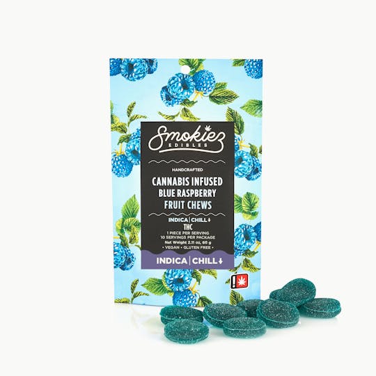 Smokiez Edibles - Blue Raspberry Indica 100mg THC Fruit Chews - OR - 1