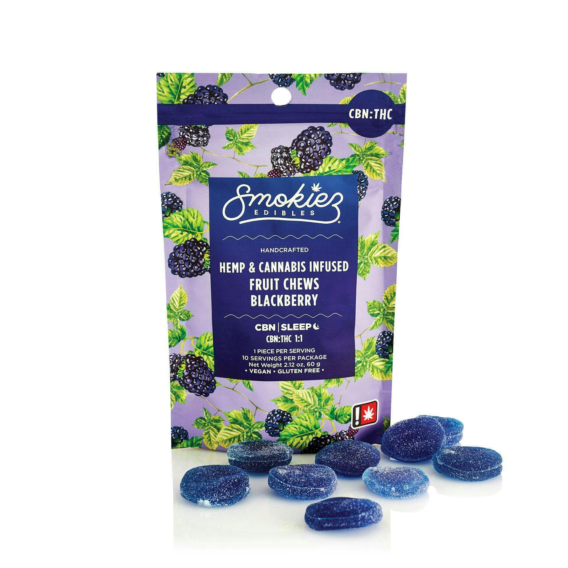 Smokiez Edibles - Blackberry Fruit Chews CBN:THC | 100mg | 10ct | 10mg/ea - 1