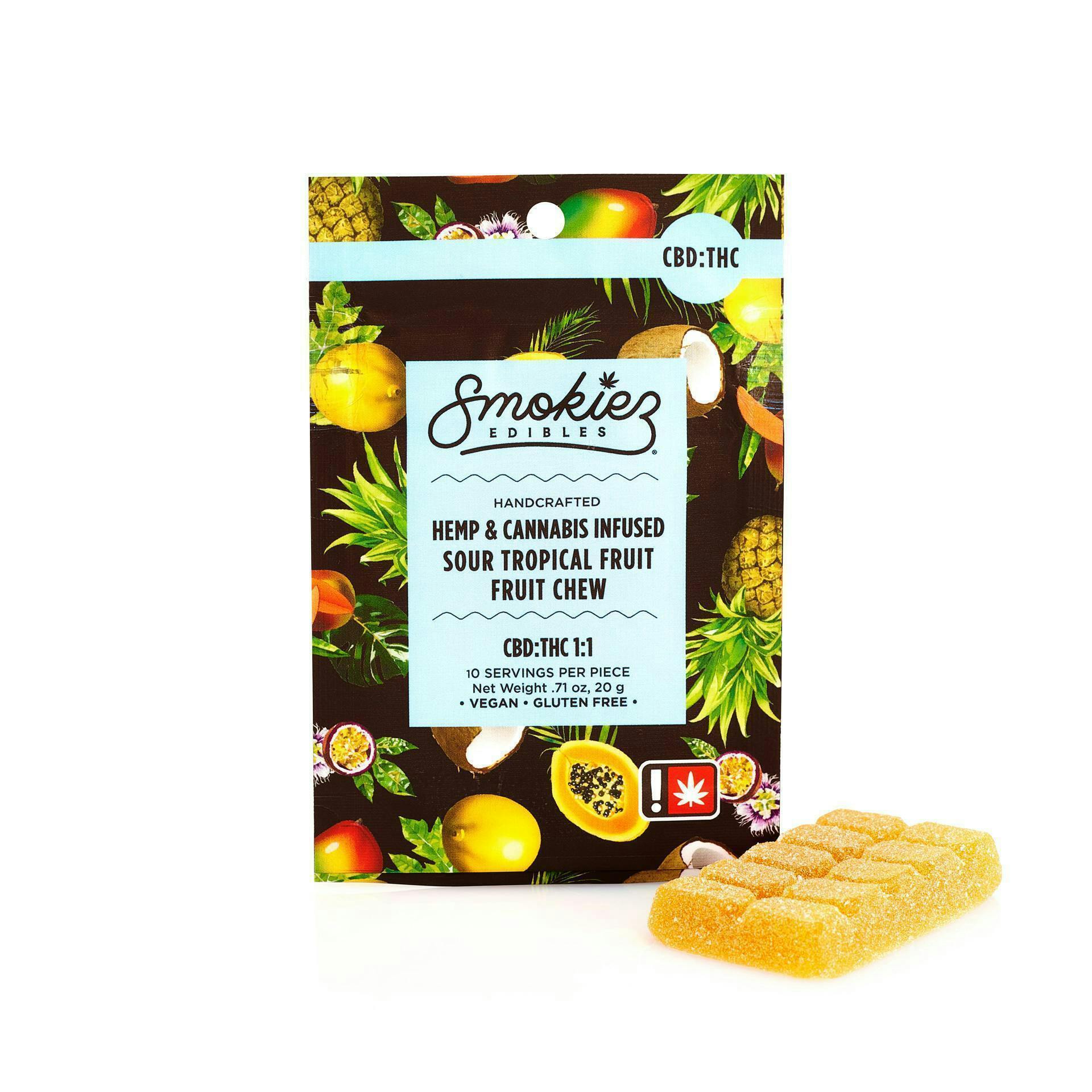 Smokiez Edibles - Sour Tropical Fruit Fruit Chew 1:1 THC:CBD | 100mg - 1