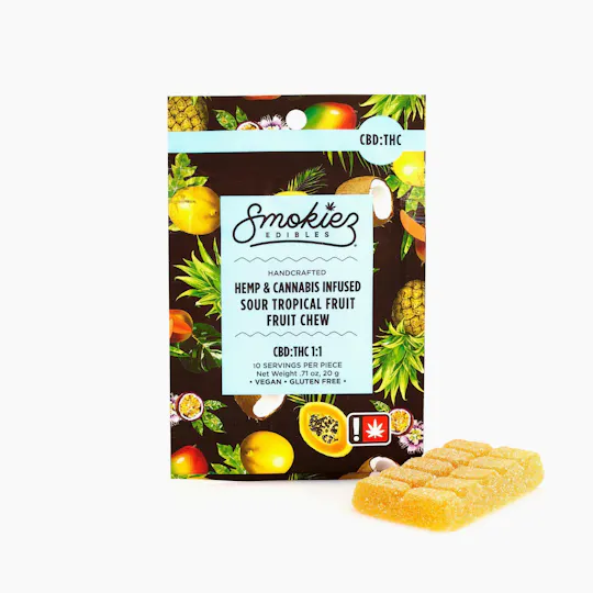Smokiez Edibles - Sour Tropical Fruit Fruit Chew 1:1 THC:CBD | 100mg - 1