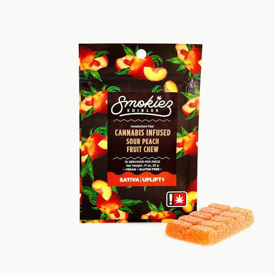 Smokiez Edibles - Sour Peach Sativa 100mg THC Scored Single Fruit Chew - OR - 1