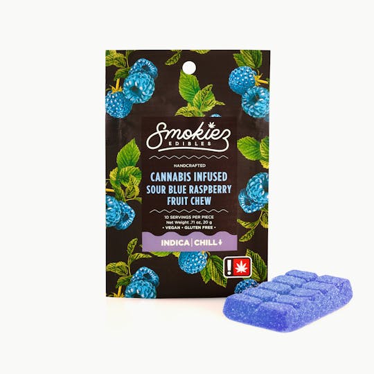 Smokiez Edibles - Sour Blue Raspberry Indica 100mg THC Scored Single Fruit Chew - OR - 1
