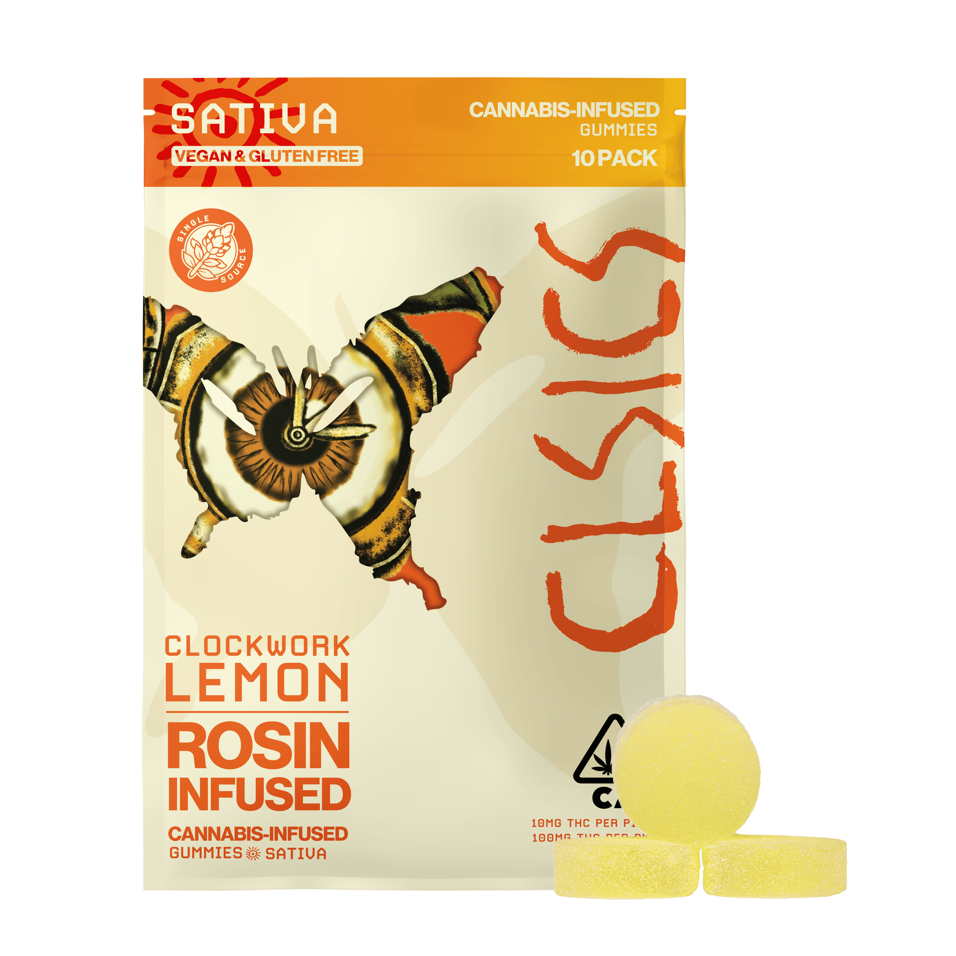 CLSICS Rosin & Rosin Infused Pre Rolls - CLSICS - Clockwork Lemon - Live Rosin Infused Gummies - 10ct - 1