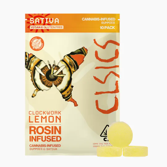 CLSICS Rosin & Rosin Infused Pre Rolls - CLSICS - Clockwork Lemon - Live Rosin Infused Gummies - 10ct - 1