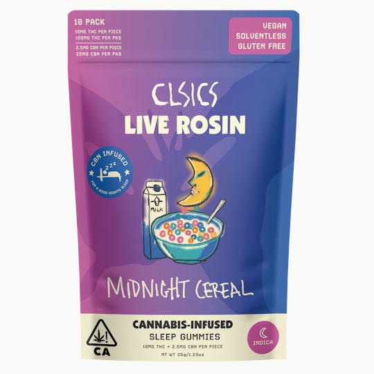 CLSICS Rosin & Rosin Infused Pre Rolls - CBN Midnight Cereal - 10Pk GUMMIES LIVE ROSIN INFUSED - 1