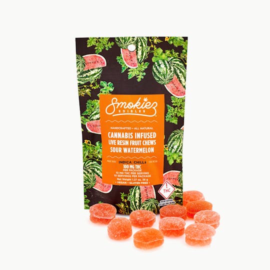 Smokiez Edibles - Sour Watermelon Indica 100mg Live Resin Fruit Chews - CO - 1