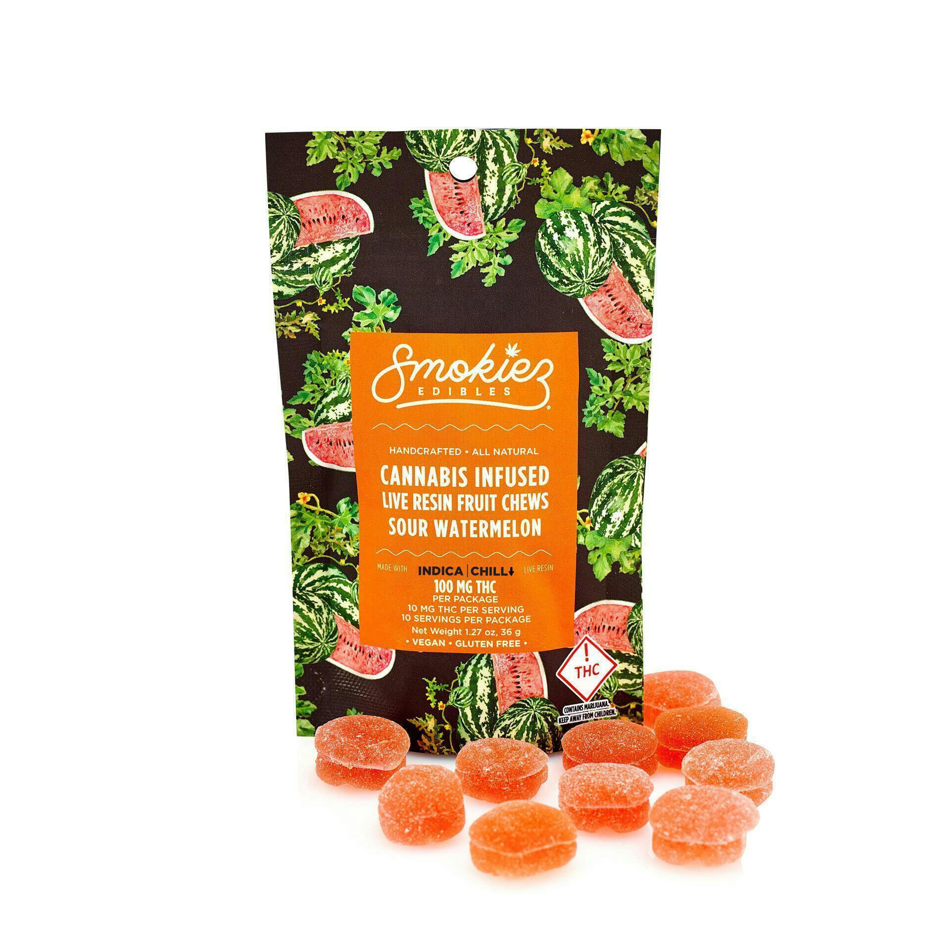 Smokiez Edibles - Sour Watermelon Live Resin Fruit Chews | 100mg | 10ct | 10mg/ea - 1