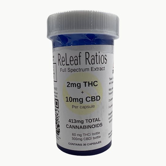 ReLeaf Ratios - 2mg THC : 10mg CBD Capsules (30 Per Bottle) - 1