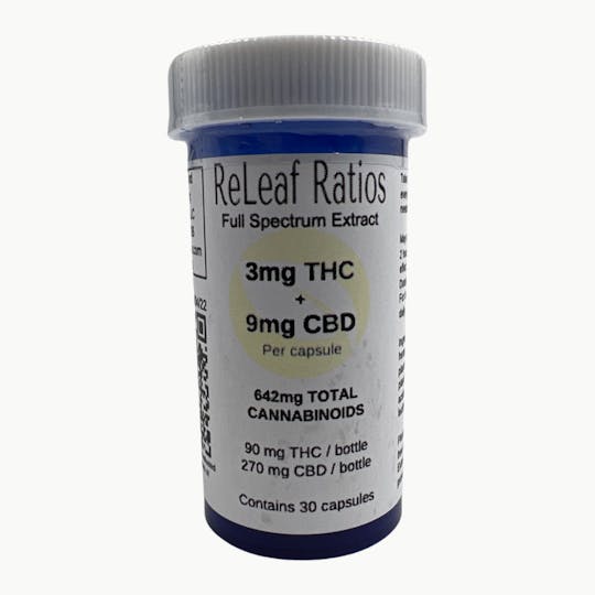 ReLeaf Ratios - 3mg THC : 9mg CBD Capsules (30 Per Bottle) - 1