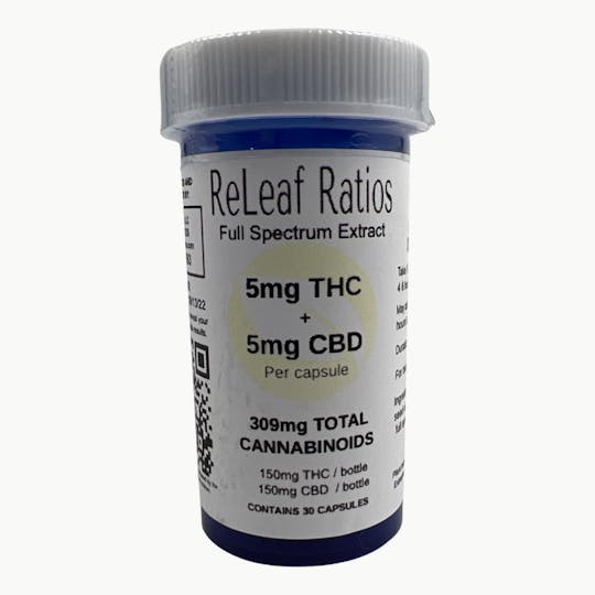 ReLeaf Ratios - 5mg THC : 5mg CBD Capsules (30 Per Bottle) - 1