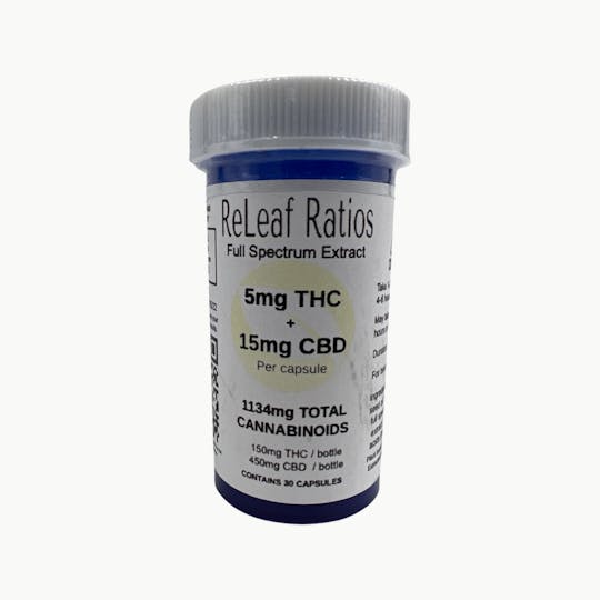 ReLeaf Ratios - 5mg THC : 15mg CBD Capsules (30 Per Bottle) - 1