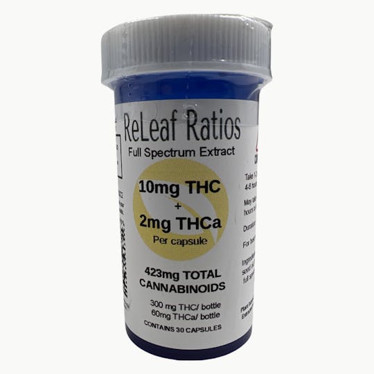 ReLeaf Ratios - 10mg THC : 2mg THCA Capsules (30 Per Bottle) - 1